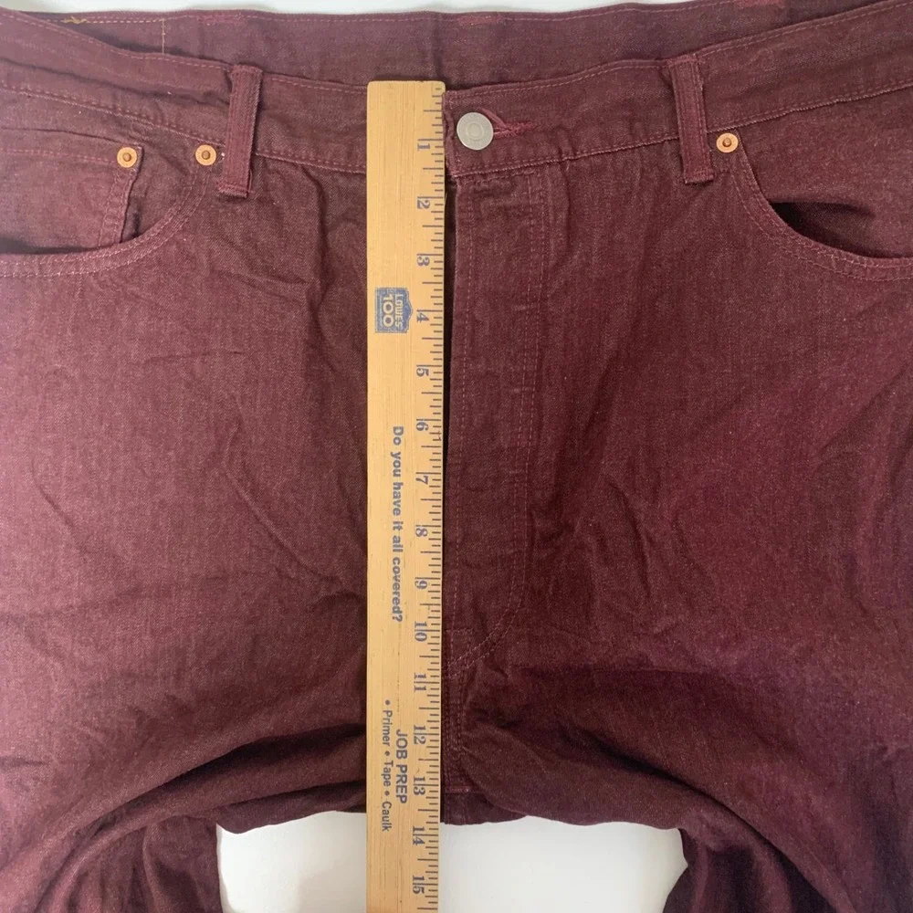 Levi's 501 Original Jeans Mens W42 L32 Burgundy‎ Maroon Button Fly Straight Leg